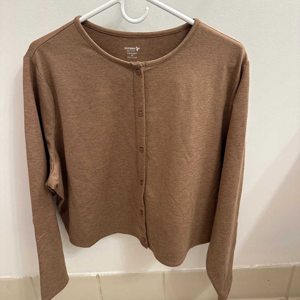Old Navy Brown Button-Front Crewneck Cardigan